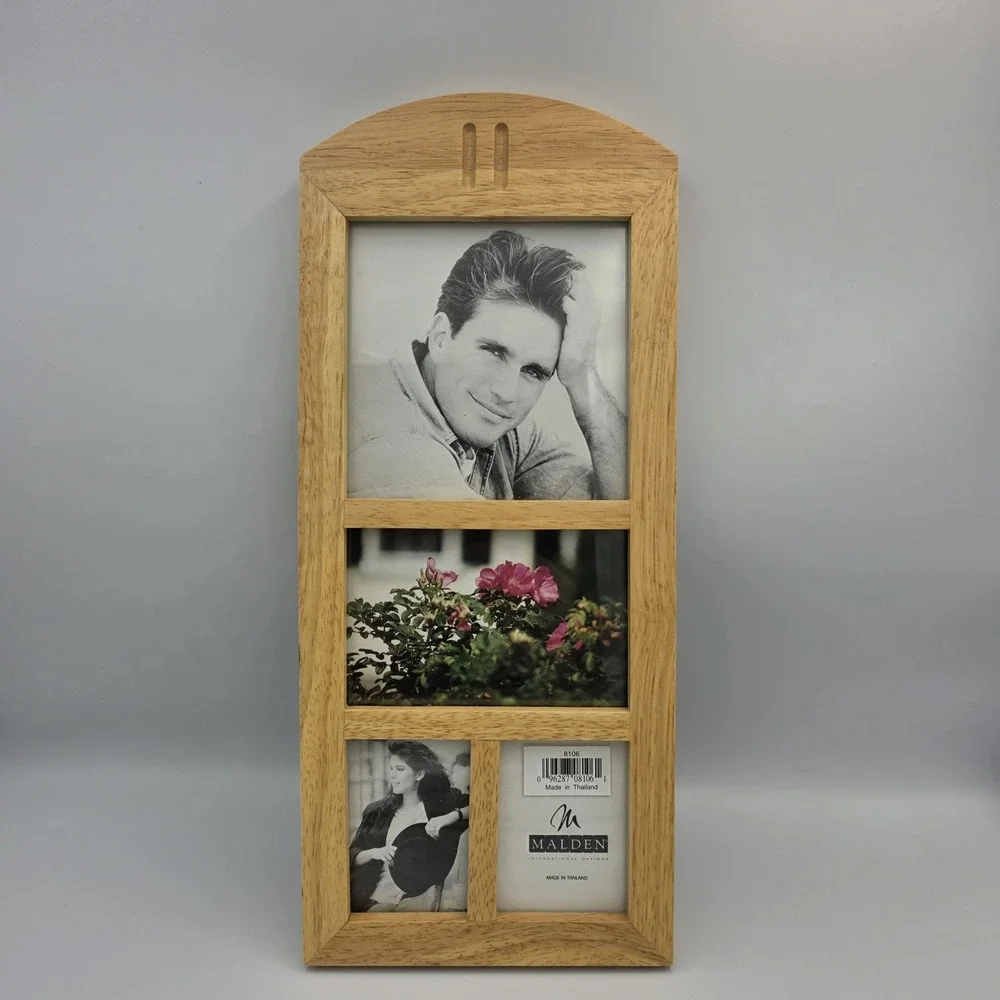 New Vtg Malden 1995 Collage 4 Opening Picture Frame for Photos Natural Wood 8106